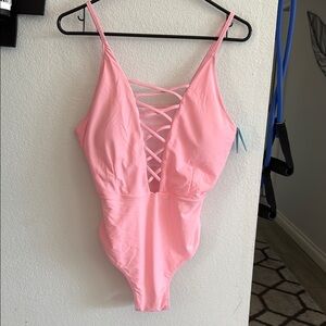 Pink Lace-Up Swimsuit